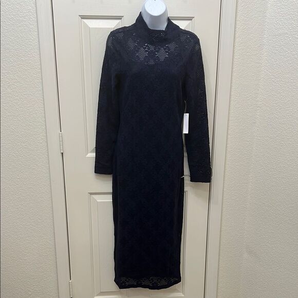 VENUS Blue Long Sleeve Sheath Maxi Dress And Slip Sz Small 2 Pieces Floral Lace - Picture 1 of 17